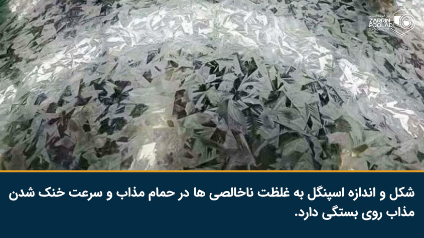 اسپانگل در اثر وجود ناخالصی در حمام مذاب به وجود می آید.