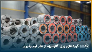 تعداد زیادی رول گالوانیزه از گریدهای مختلف روی هم چیده شده‌اند