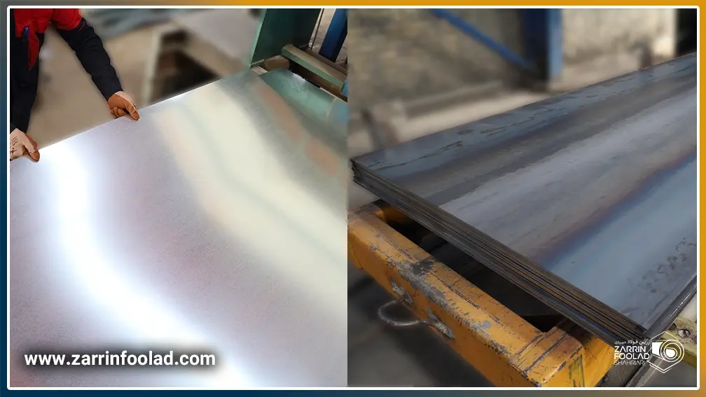در سمت راست تصویر شیت سیاه و سمت چپ تصویر شیت گالوانیزه نمایش داده شده است.