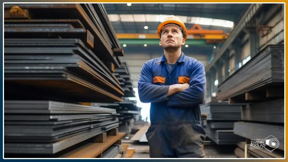 اپراتور در میان تصویر ایستاده و به شیت های سیاه در اطراف خود نگاه می کند.