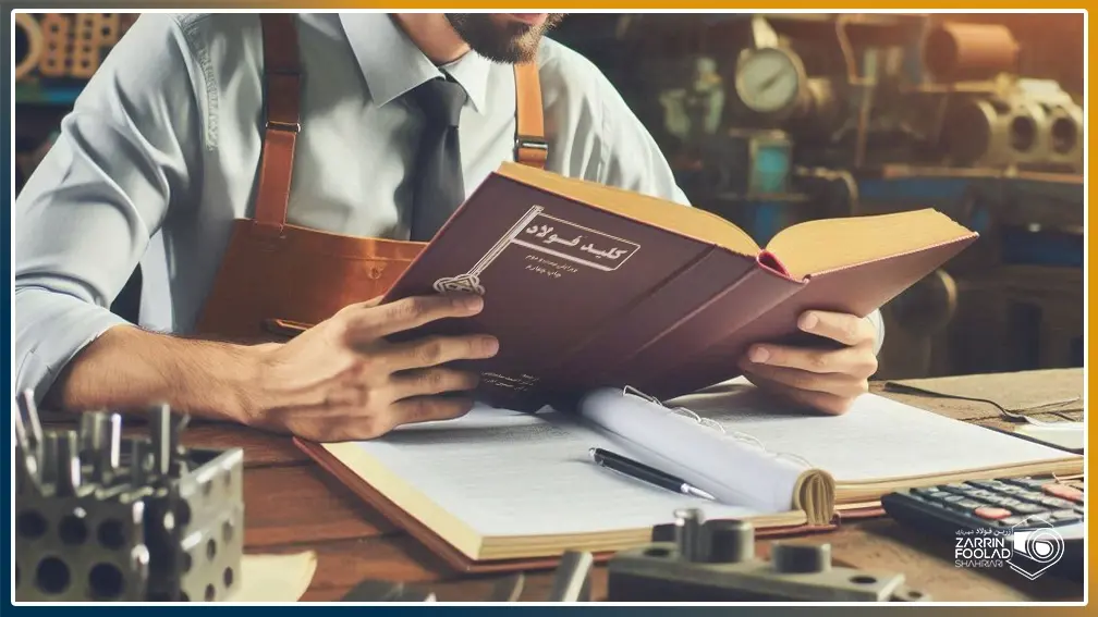 مهندس متالوژی در حال مطالعه کتاب کلید فولاد