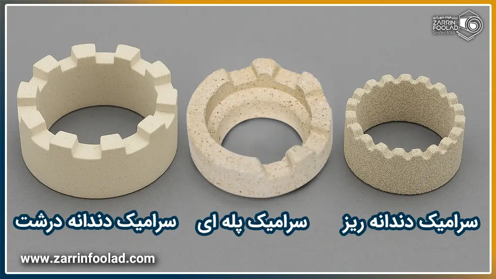 مقایسه تصویری سه سرامیک دندانه درشت، دندانه ریز و پله ای گل میخ