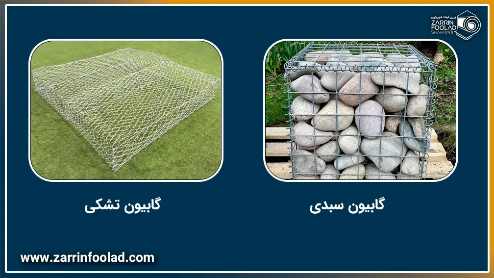 مقتیسه تصویری توری گابیون سبدی و گابیون تشکی
