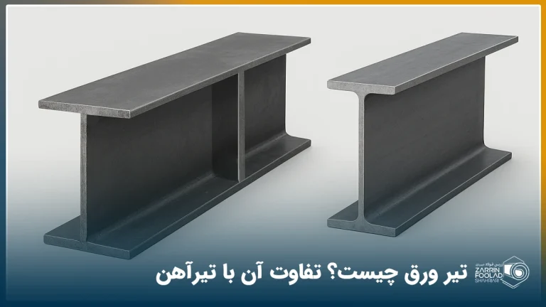 مقایسه تصویری تیر ورق و تیر آهن که در بک گراند سفید قرار دارند.