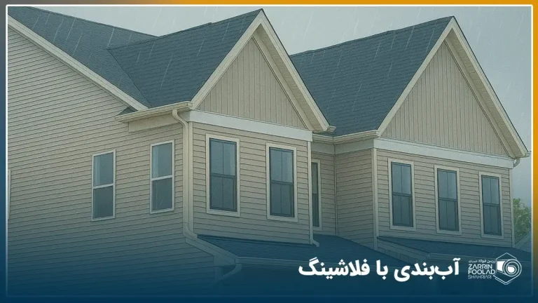 یک ساختمان با سقف شیروانی که فلاشینگ سقف و نما در آن نصب شده