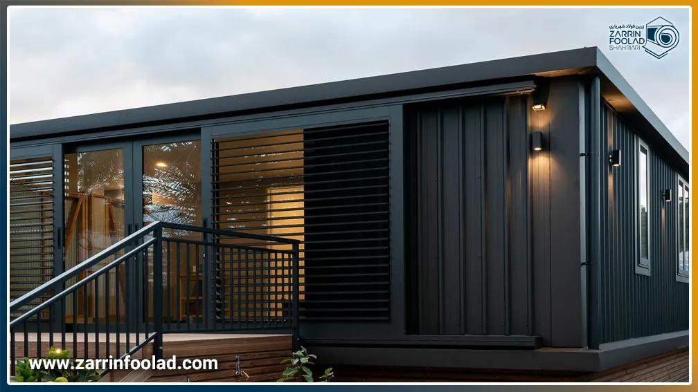 یک خانه کوچک که دیوارهای آن از فرمینگ ورق رنگی ساخته شده است