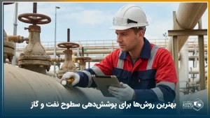 بازرس با ابزار در حال بررسی وضعیت خطوط لوله نفت و گاز