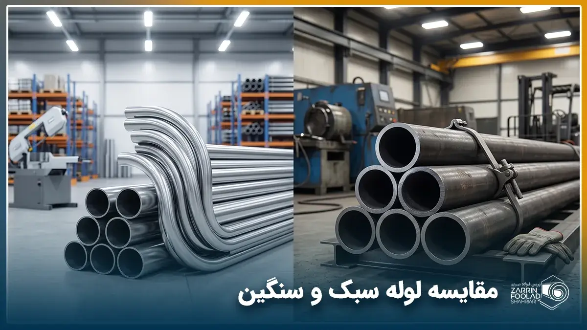 در سمت راست تصویر لوله سنگین و در سمت چپ لوله سبک فولادی نمایش داده شده است.