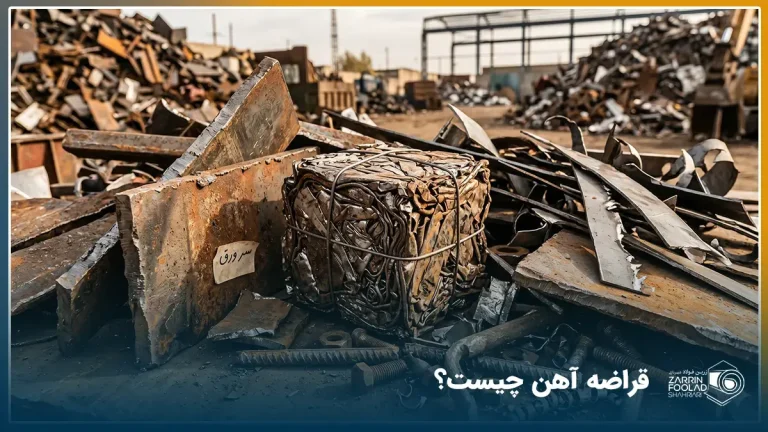 تعدادی آهن قراضه شامل تیرآهن، کنار ورق و آهن پرسی در تصویر نمایش داده شده است.