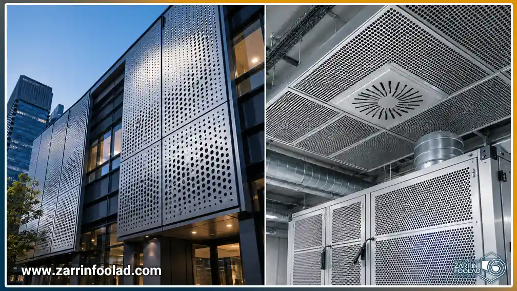 کاربرد ورق پانچ در نمای ساختمان و سیستم تهویه صنعتی با پنلهای فلزی سوراخ دار